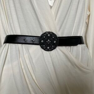 Fossil Women’s Leather Belt Statement Buckle w/ Rhinestones Black Size M